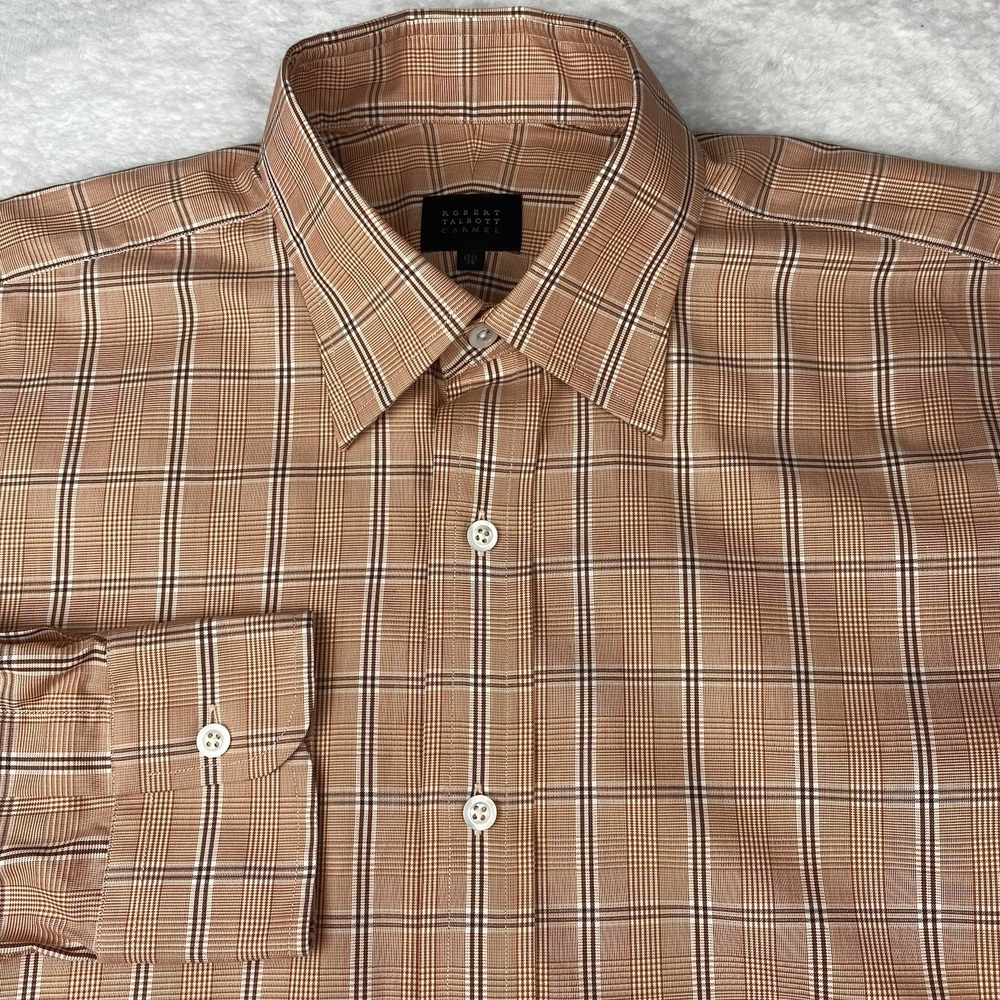 Robert Talbott Dress Shirt Mens 15.5-34 Dark Peach Plaid Regular Fit